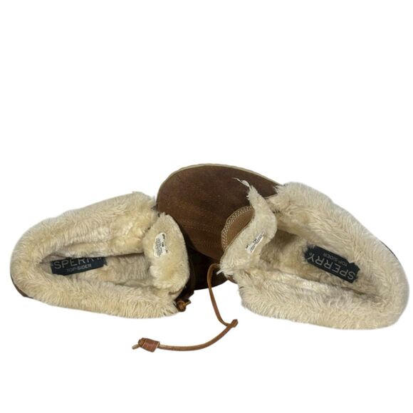 Sperry Top Sider Women’s Faux Fur Lined Duck Bootie Slipper Size 7 Whiskey Suede - Picture 7 of 10